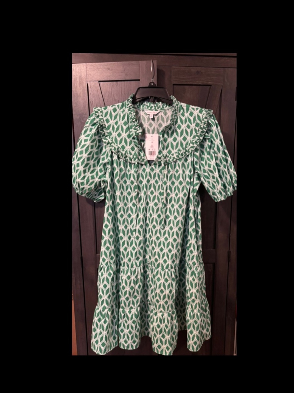 Crown and Ivy Green Ruffle Yoke Mini Dress 1x w/pockets NWT